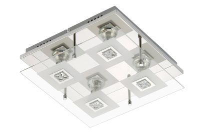 LED Deckenleuchte Chrom 4 Flammig GU10 Glas Metall 30 x 30 x 9cm Eckig