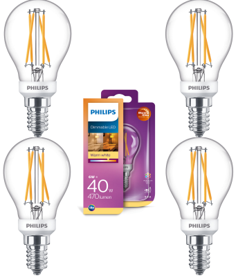 Philips LED Leuchtmittel Warmglow 4 Stück E14 Kugelform 470lm Warmweiß Dimmbar 6W