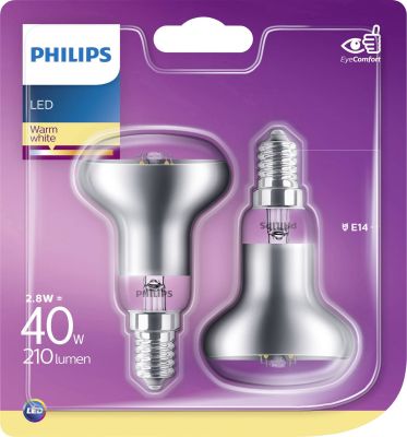 Philips LED Leuchtmittel 2er Set E14 Reflektorform 210lm Warmweiß 2,8W = 40W