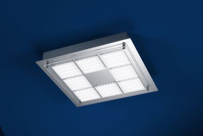 Deutsche LED Deckenleuchte 40W/230V Chrom Metall Glas 3150lm Dimmbar 37x37x5cm