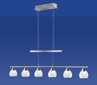 Deutsche LED Pendelleuchte Silber Tastdimmer Höhenverstellbar 6 Flammig 112cm