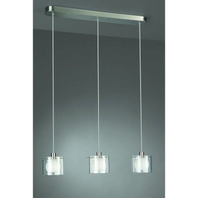 Pendelleuchte Glas Silber 3 Flammig Halogen Abhänghöhe 150cm